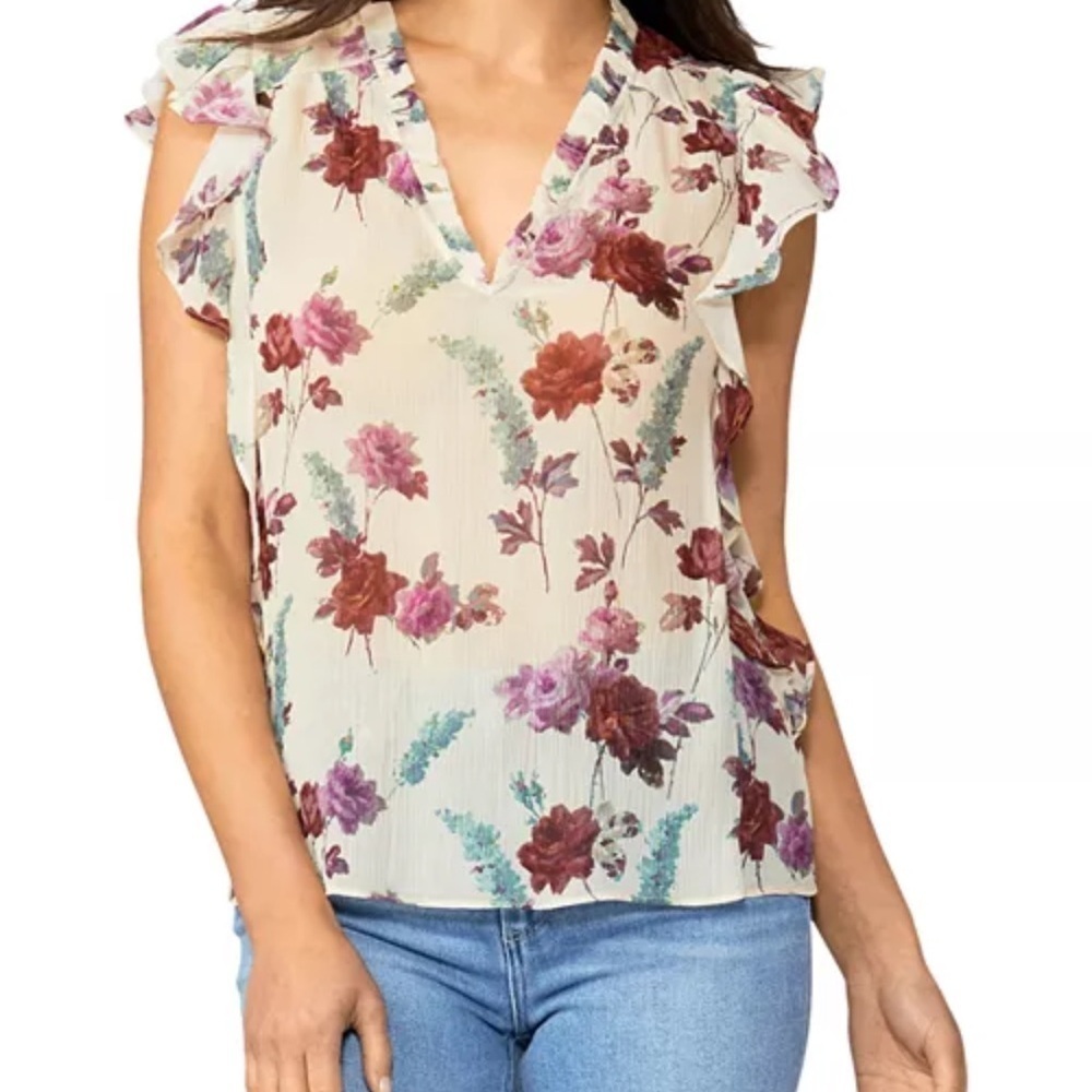 Paige Women’s Genie Floral Ruffle Sleeve Silk Sheer Blouse Top Size X-Small